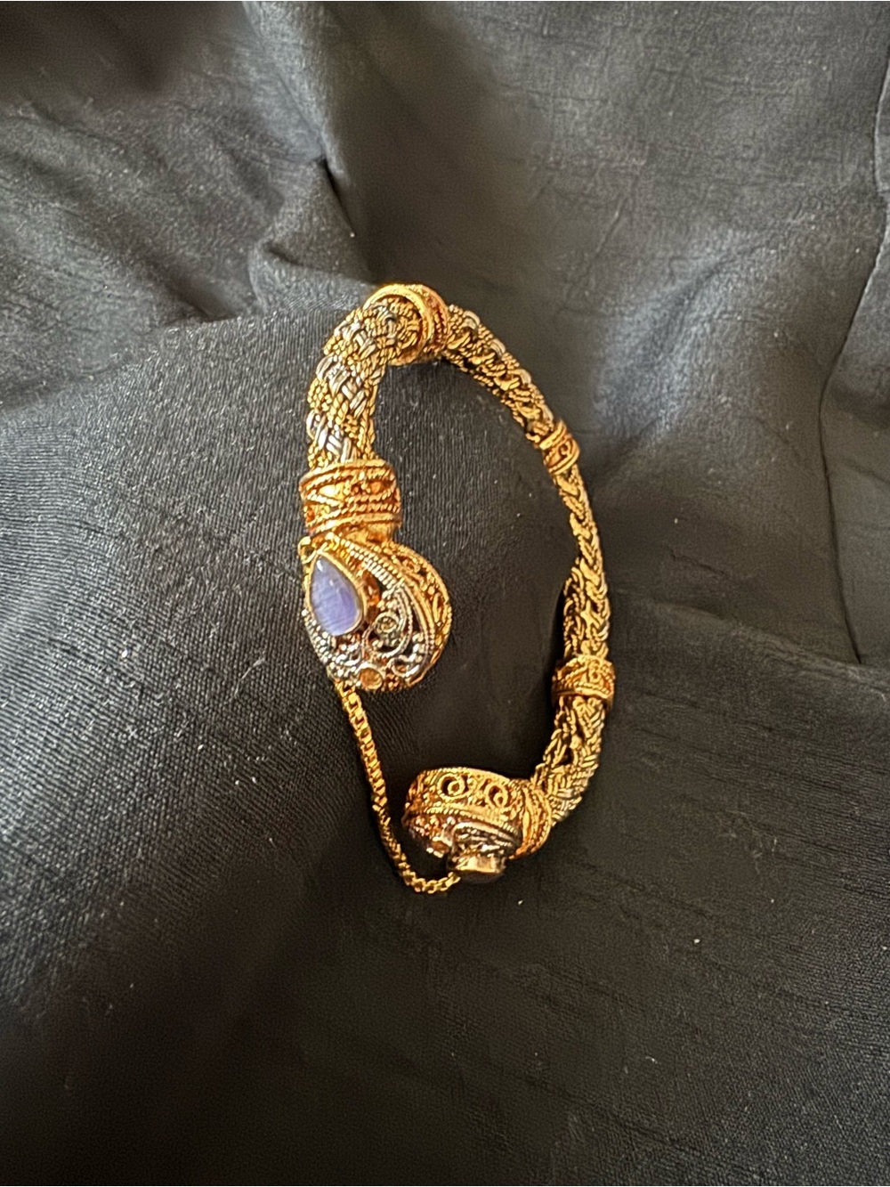Gold-Tone Filigree Cuff Bracelet with Purple Stone